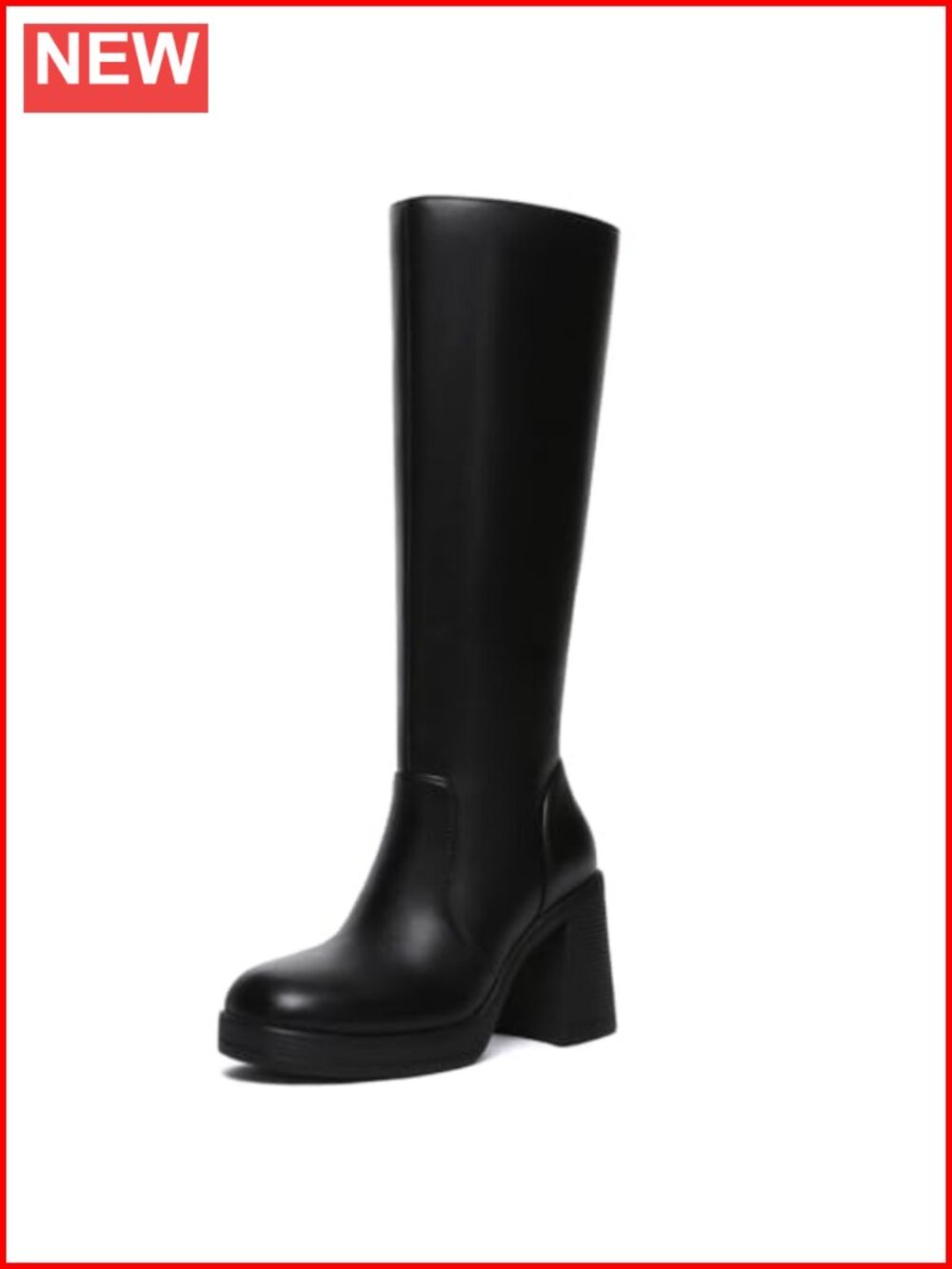 Women's Knee High Platform Boots Wide Calf Side Zipper Chunky Heel